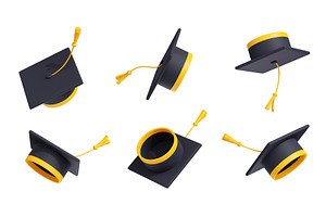 3D Render Set Of Academic Hat