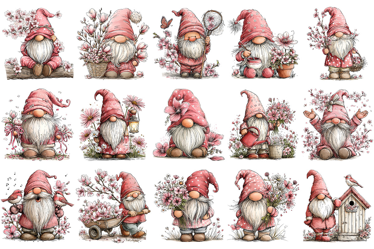 Whimsical Spring Gnome Clipart, an Illustration by OK Design (Photo 3 of 6)