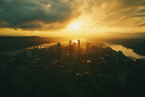 Stunning aerial view of Portland Ore, a Photo by Iftikhar Alam