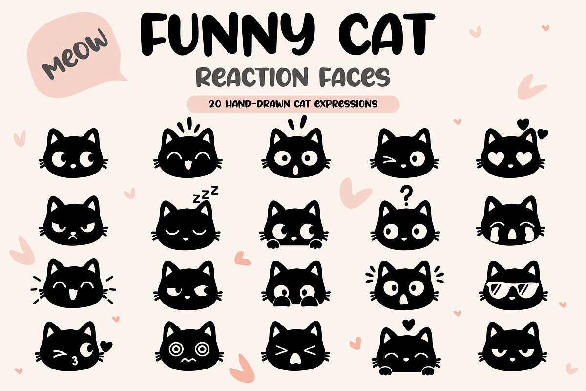 Funny Cat Reaction Faces, an Animal Illustration by OREHOVKA (Photo 1 of 4)