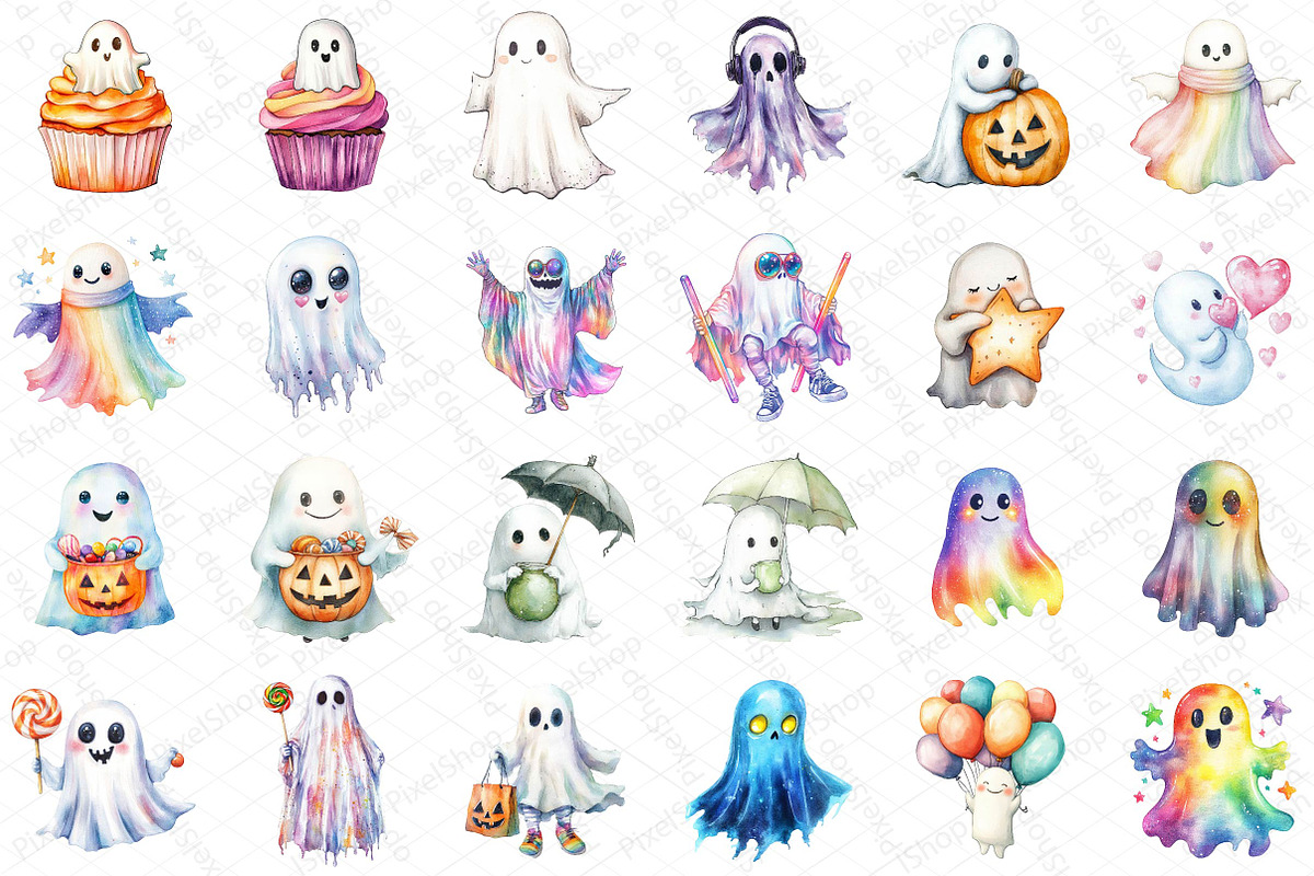 Vibrant Halloween Ghost Clipart, an Illustration by DreamPrint404 (Photo 2 of 5)