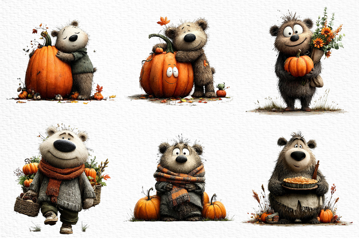 Bear with Pumpkin Watercolor Clipart, a Seasonal Illustration by Craft Nest (Photo 4 of 6)