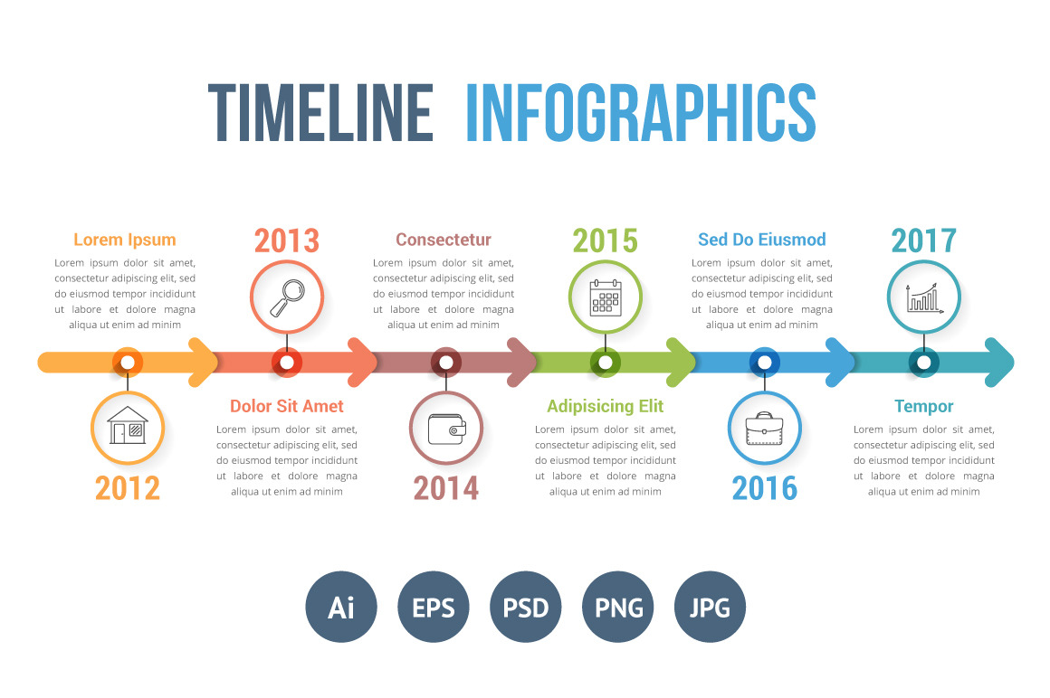 Timeline with Arrows Diagram, a Graphic by PixMarket