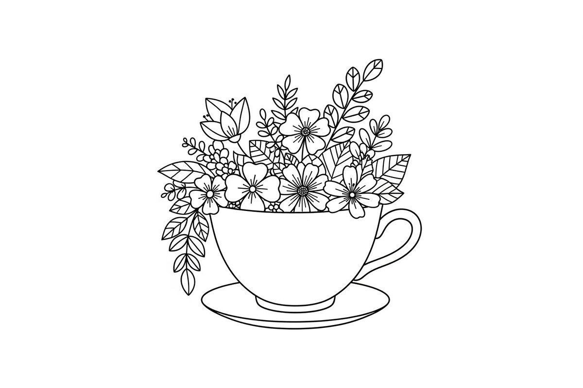 Floral Teacup Line Art Bundle, an Illustration by Gfx_Store (Photo 22 of 51)