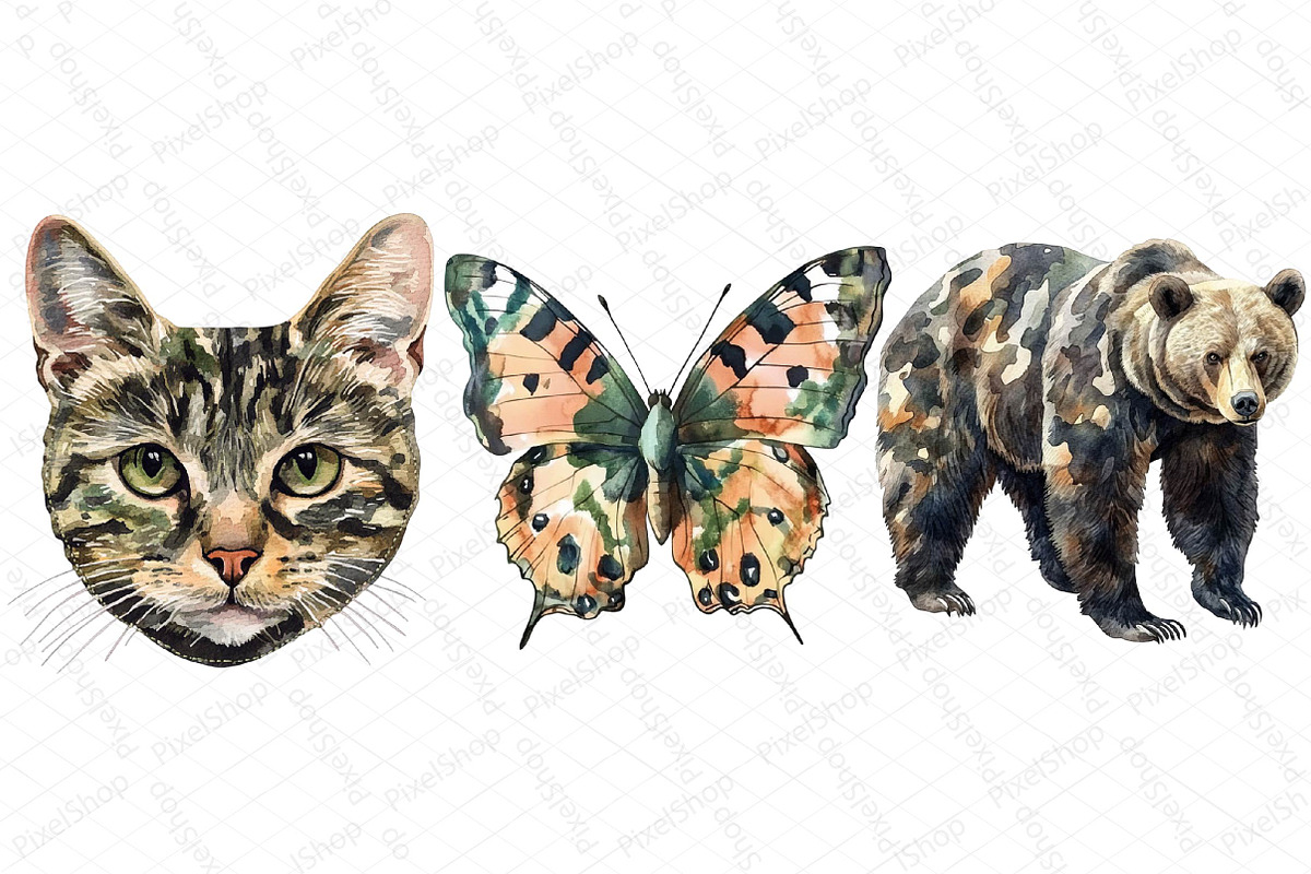 Watercolor Camo Patches Clipart Bund, an Illustration by DreamPrint404 (Photo 5 of 6)