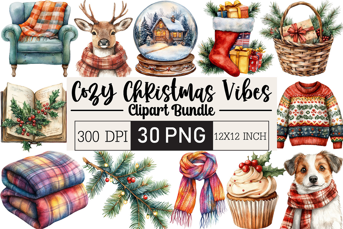 Cozy Christmas Vibes Clipart Bundle, an Illustration by Black Bird Studio (Photo 1 of 6)