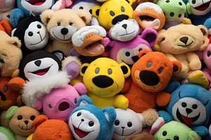 Pile of teddy bears, closeup view. T, a Photo by Iftikhar Alam