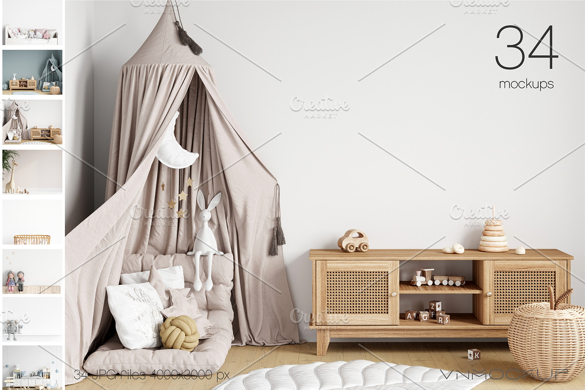 Kids Room Walls Bundle - 34 Mockups, a Print Template by VNmockup (Photo 1 of 8)