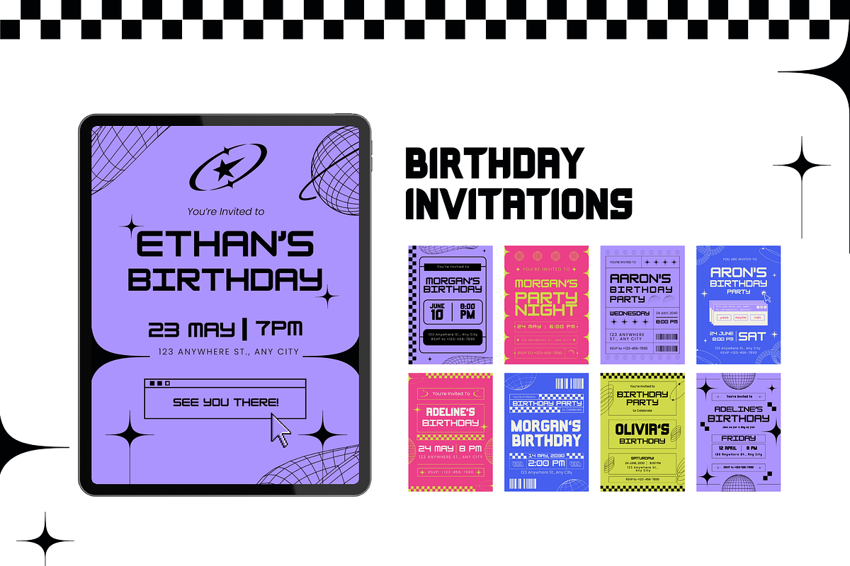 30 Retro Y2K Invitation Templates, a Templates & Theme by TemplateCastleStore (Photo 9 of 10)