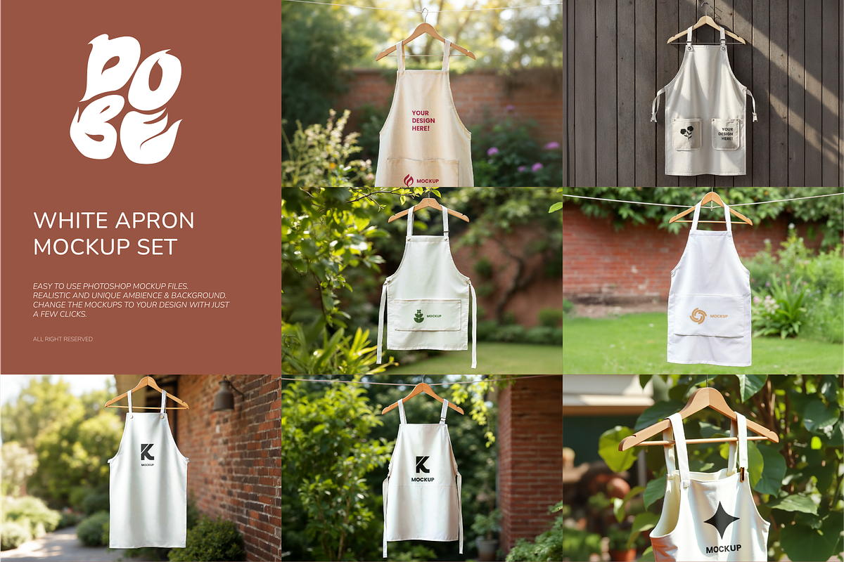 White Apron Mockup Set - Vol 2, a Household Mockup by DOBE Studio (Photo 1 of 8)