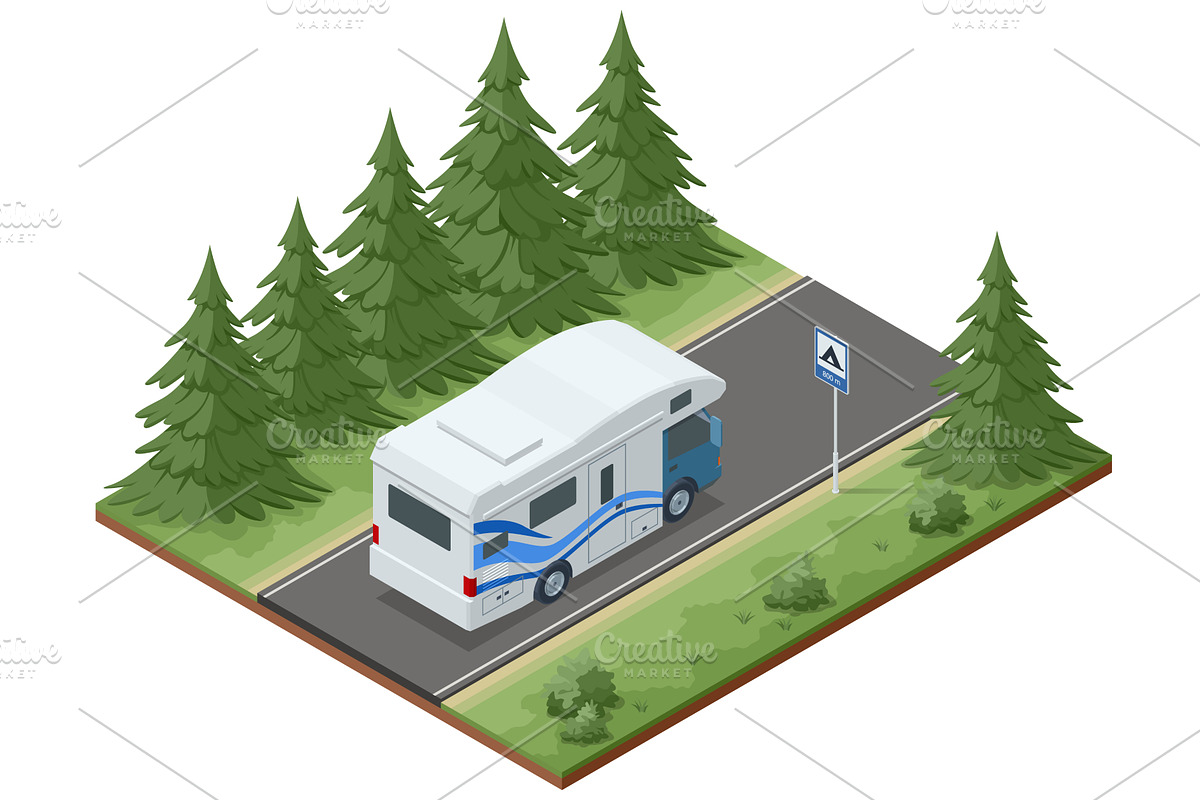 Isometric illustration of a camper, a Transportation Illustration by Golden Sikorka