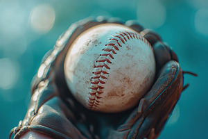 Leather baseball in glove on blurred background, a Sports & Recreation Photo by AlyaAnd