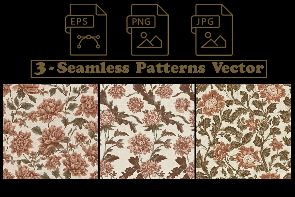 Chintz Florals – 3 Seamless Vector, a Pattern Graphic by one-touch (Photo 2 of 10)