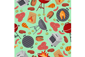Food and picnic items. BBQ seamless, a Food Illustration by Vectorbuum