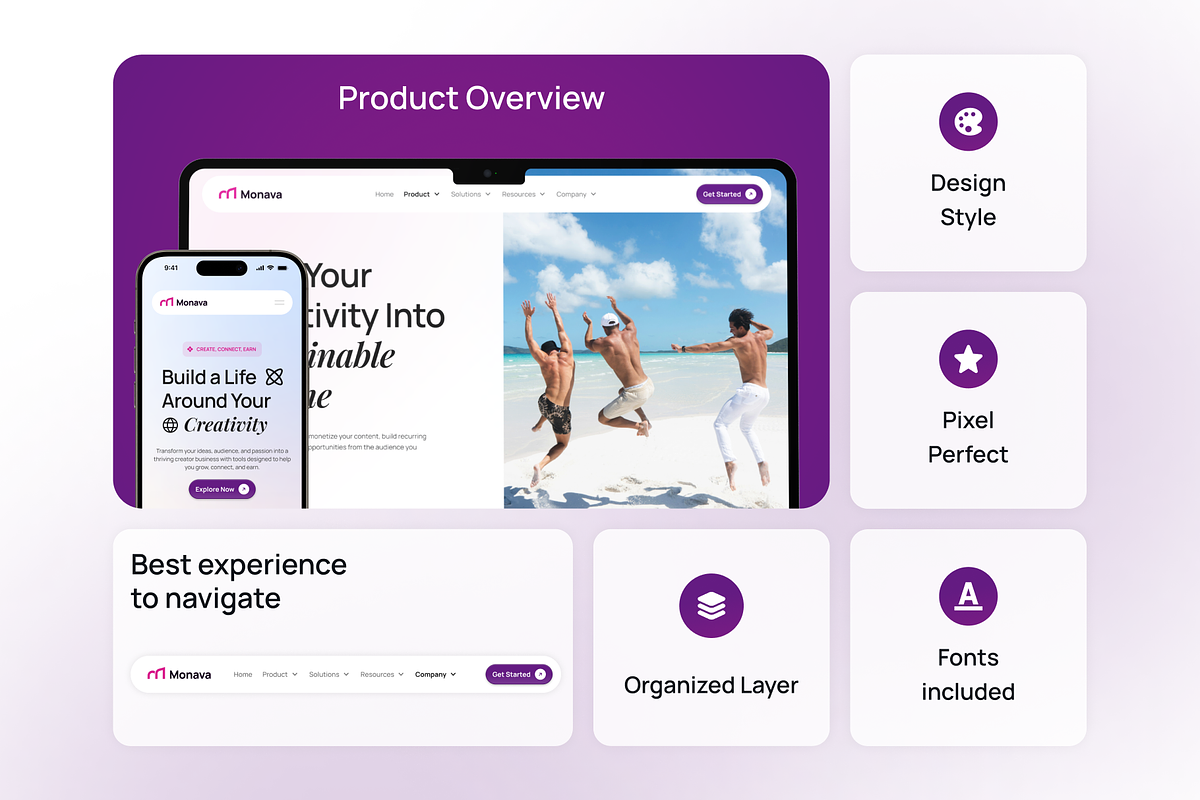 Monava - Creator Monetization UI Kit, a Landing Page Template by Agensip Design Agency (Photo 3 of 10)