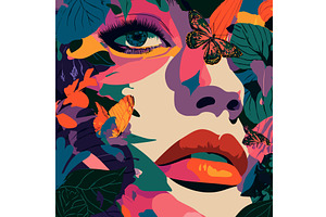 Bright poster with woman face in, an Object Illustration by Valerie Bodnar