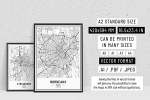 France City Street Maps - Print Art