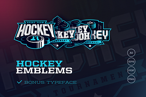 4 Hockey Emblems + Typeface