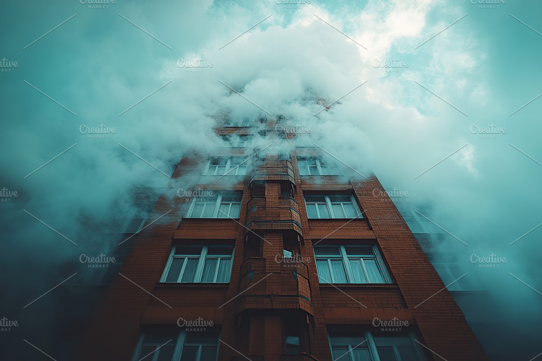 Apartments in high building with smoke and fire, an Architecture Photo by AlyaAnd