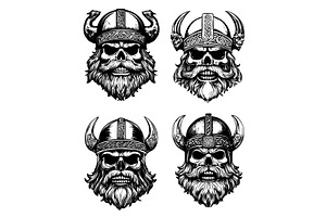Black ink sketch viking skulls, an Object Illustration by Stock-Smart-Start