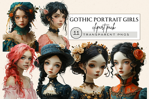 GOTHIC PORTRAIT GIRLS CLIPART PACK, a Person Illustration by Daring Digies