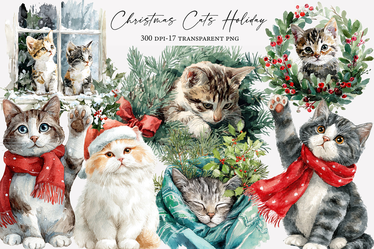 Christmas Cats Holiday Cats, an Illustration by Designworld (Photo 1 of 5)
