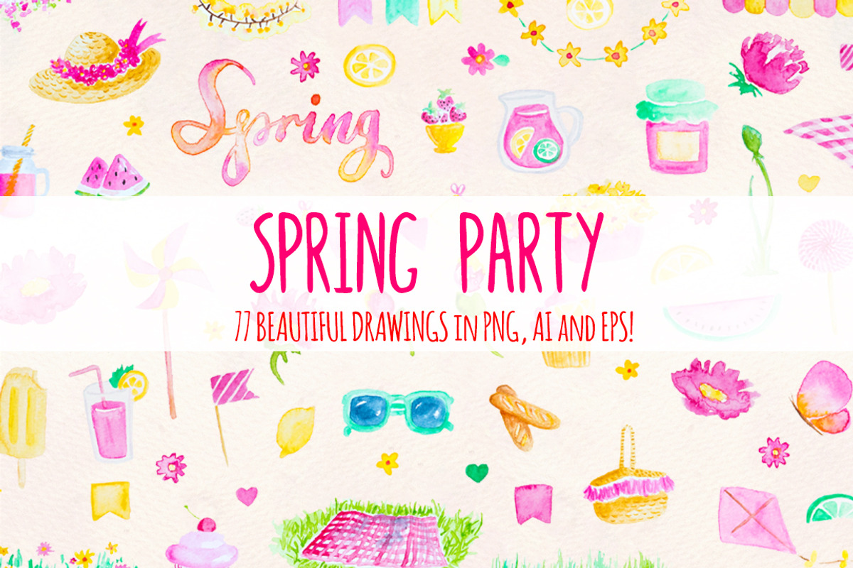Spring Party Watercolor Bundle, a Seasonal Illustration by Violet LeBeaux (Photo 1 of 3)