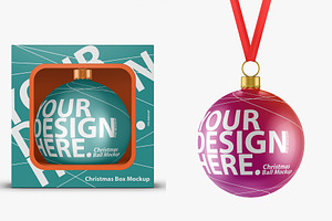 Christmas Ball Mockup rope and Box