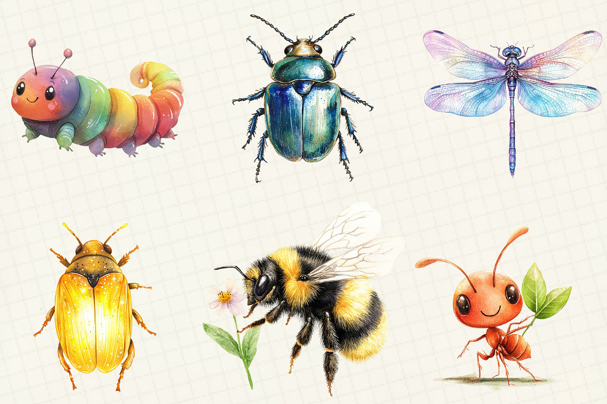 Watercolor Bugs Sublimation Clipart, an Illustration by OK Design (Photo 2 of 5)