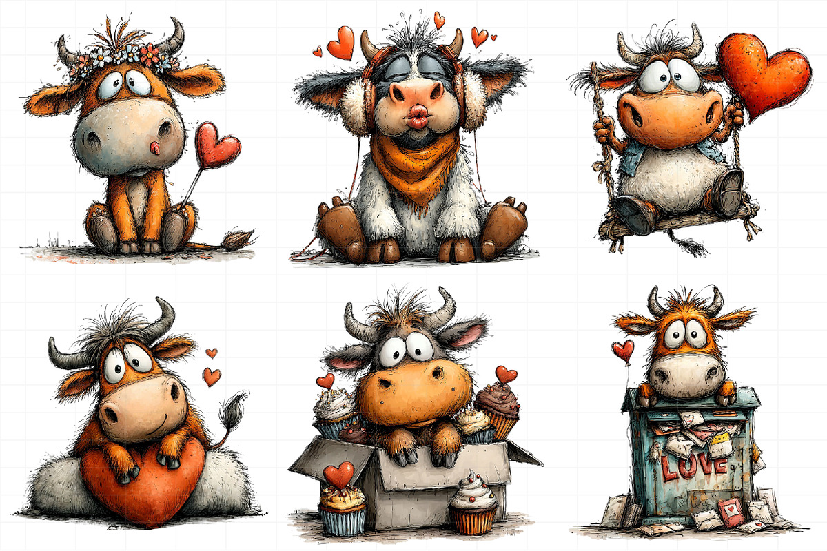 Quirky Valentine Highland Cow Clipar, an Illustration by Daily.Designs (Photo 8 of 8)