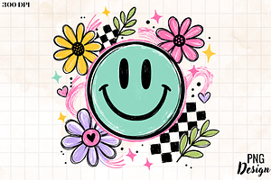 Retro Smiley Face Png, Smiley Floral, an Object Graphic by Cut File