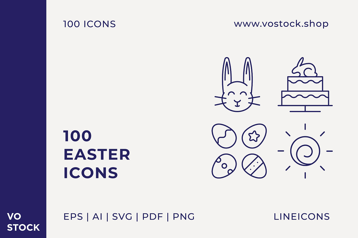 100 Easter icons, an Outline Icon by vo.stock (Photo 1 of 6)