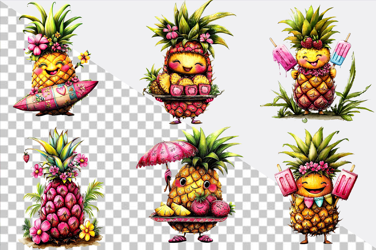 Summer Pineapple Clipart PNG Bundle., an Illustration by SVGArt (Photo 2 of 9)