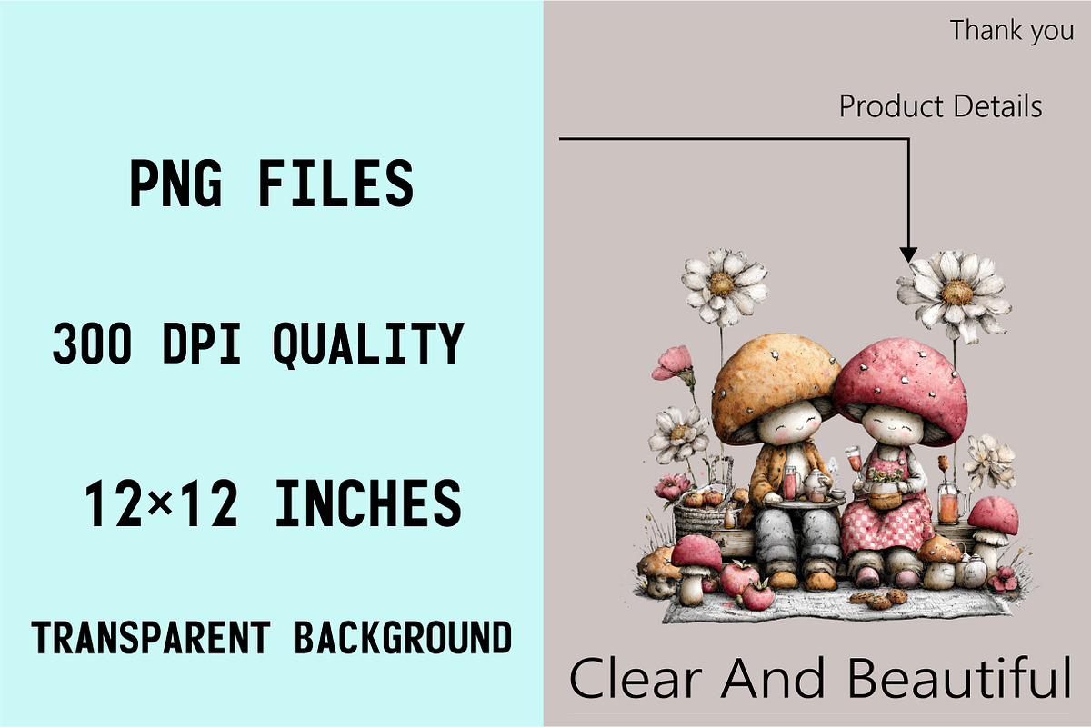 Whimsical Mushroom Couple Clipart Bu, an Illustration by SVGArt (Photo 8 of 8)