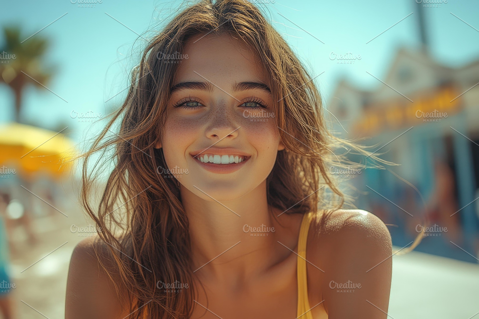 Smiling young woman enjoying a sunny, a Photo by Tanuart
