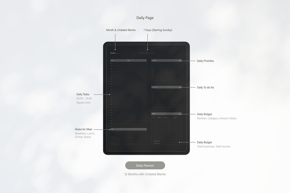 Digital Planner 2024 | Black, an App Template by SydneyYeom (Photo 4 of 11)