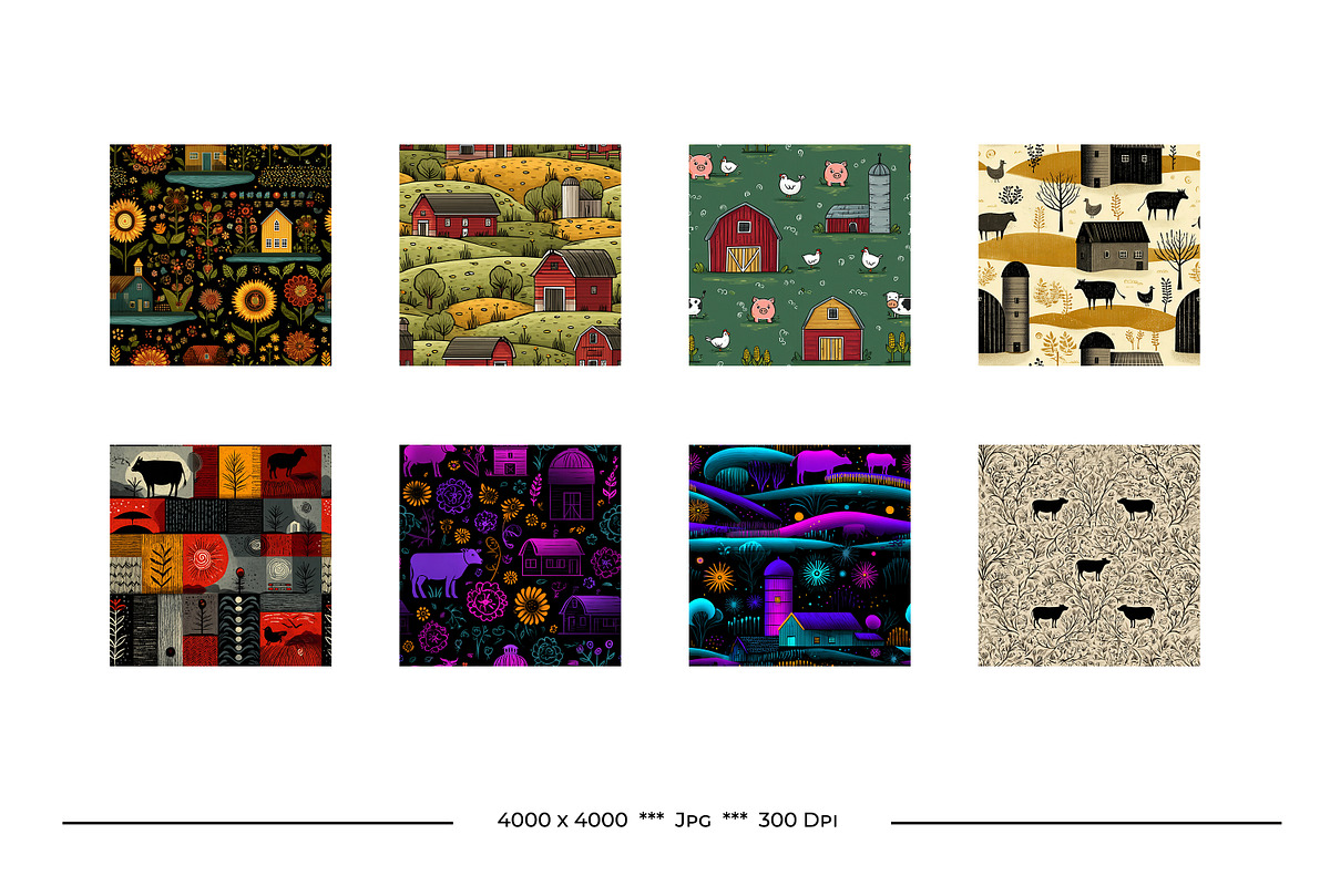 On The Farm Retro Art Style Patterns, a Pattern Graphic by karenfoleyphoto (Photo 13 of 18)