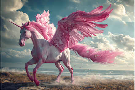 Pink pegasus flying. Generate Ai, an Arts & Entertainment Photo by Ylivdesign