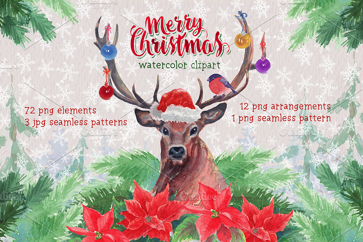 watercolor christmas clipart, an Illustration by Art & Things (Photo 4 of 12)