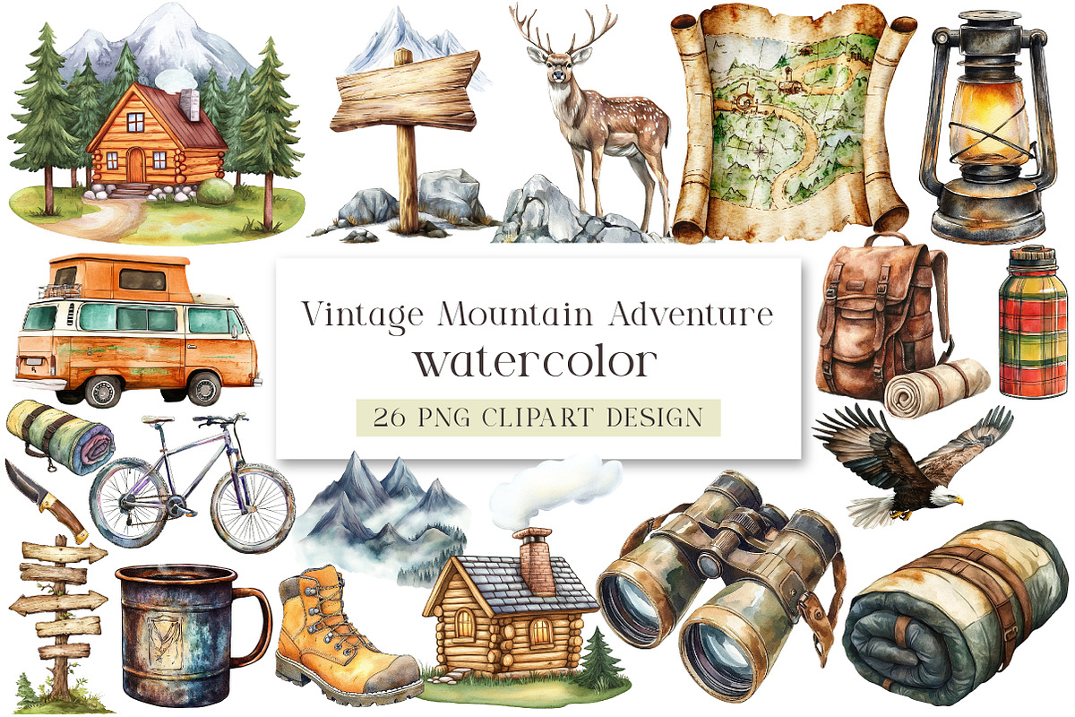 Vintage Mountain Adventure, a Seasonal Illustration by DreamArtGraphic (Photo 1 of 4)