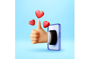 3D hand thumbs up from smartphone, a Technology Illustration by Abscent