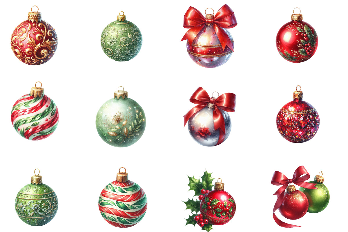 Watercolor Christmas Ornaments clipa, an Illustration by Designworld (Photo 3 of 3)