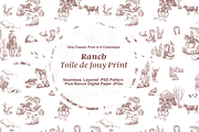 Rustic Ranch Toile de Jouy Pattern, a Background Graphic by Hughes Studio (Thumbnail 1 of 8)