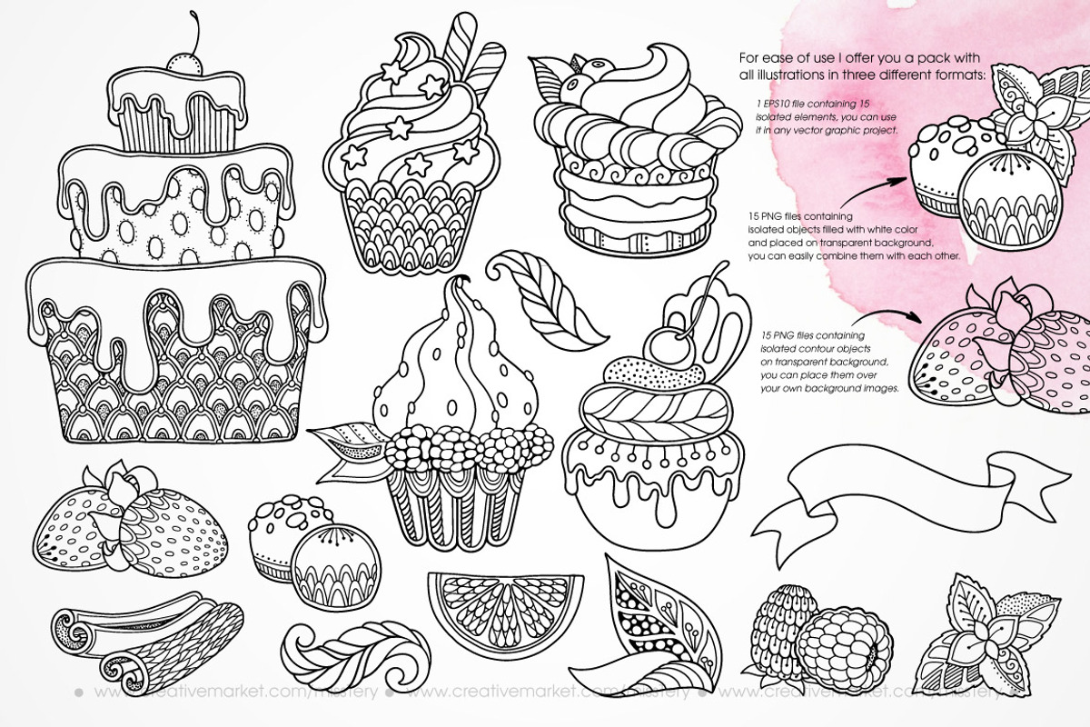 Dessert. Graphic illustrations set, a Decorative Illustration by Color and Decor (Photo 2 of 7)