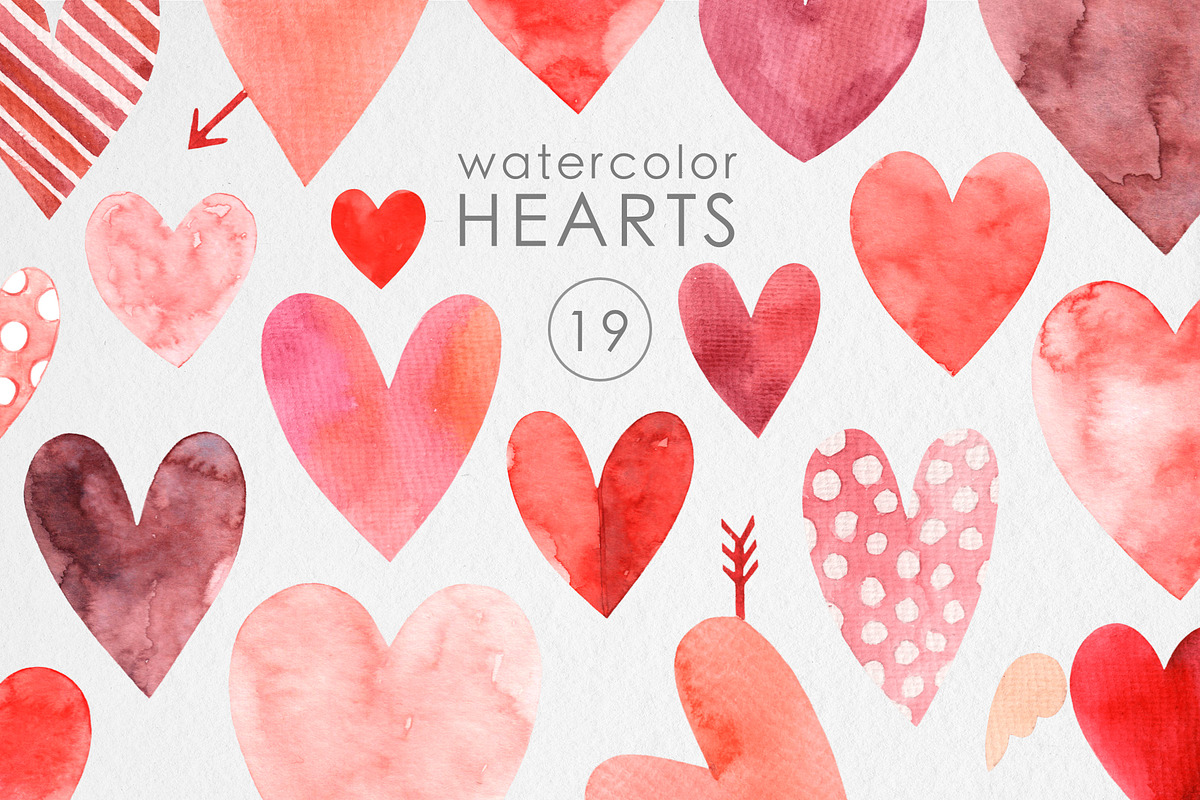 Watercolor Hearts Clipart PNG, a Decorative Illustration by MilanaDesignShop (Photo 1 of 3)