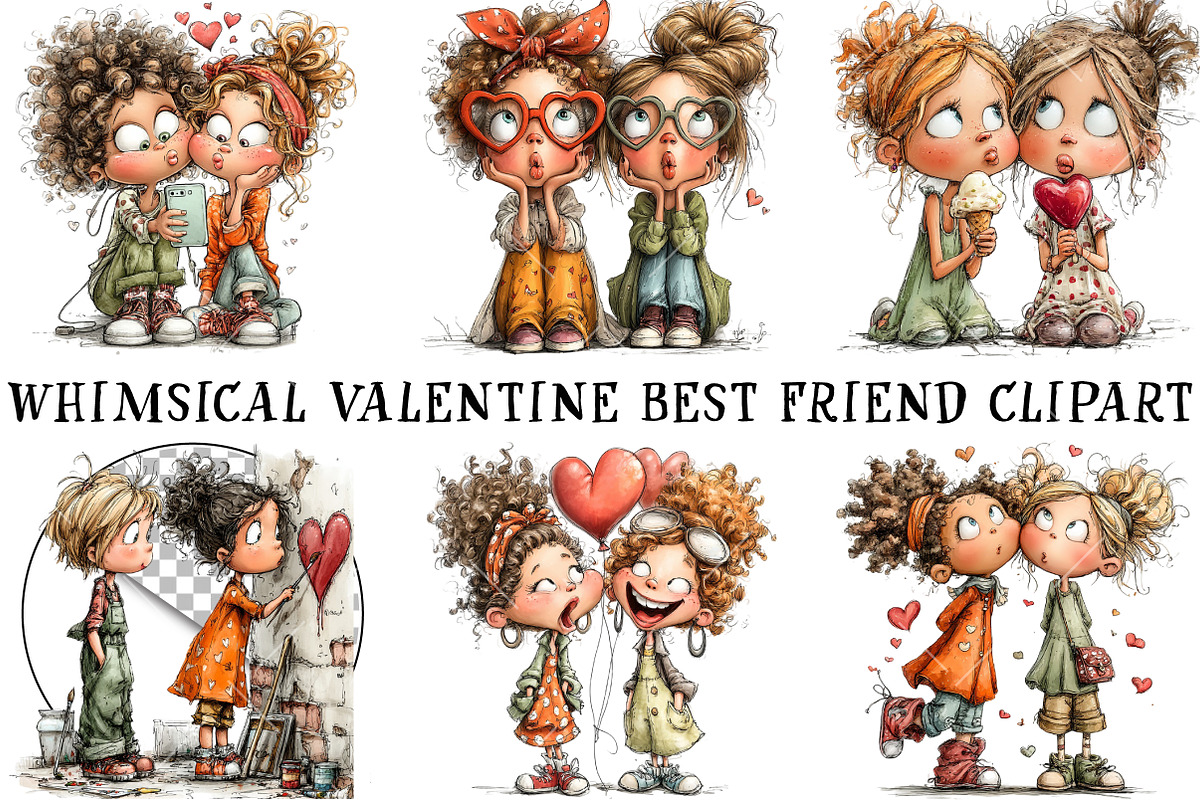 Whimsical Valentine Best Friend Clip, an Illustration by OK Design (Photo 2 of 6)