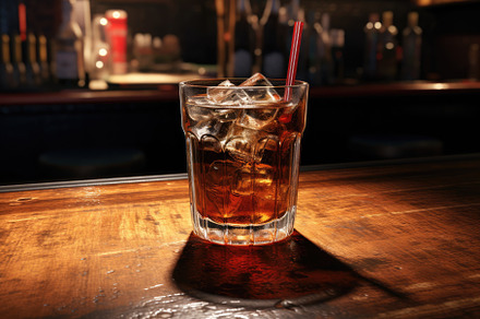 Glass of whiskey with ice cubes on w, a Photo by Iftikhar Alam