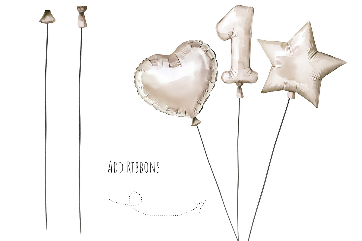 Watercolor Beige balloon numbers set, an Object Illustration by Art and Funny (Photo 3 of 4)