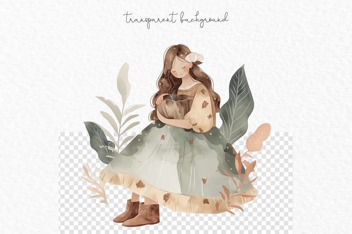Cottagecore watercolor clipart, a Person Illustration by MyLittleMeow (Photo 6 of 6)