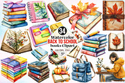 Watercolor Back to School Books PNG, a Seasonal Illustration by Canvas Craft (Thumbnail 1 of 3)